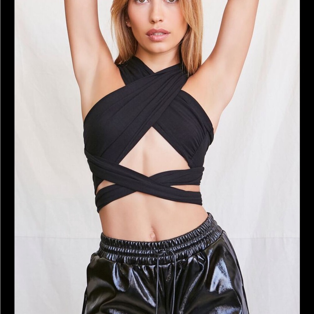 Gray Multi Style Self Tie Crop Top